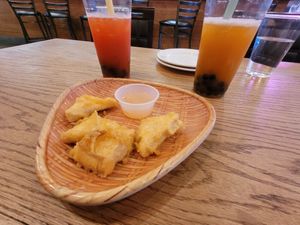 Coconut tofu appetizer- no coconut flavor at all. Kind of expected it to be like fried coconut shrimp batter?? at My Thai Vegan & Boba in Frisco