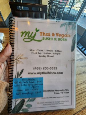 Menu at My Thai Vegan & Boba in Frisco