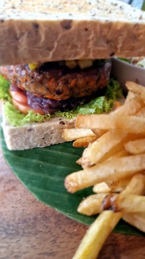 Vegetarian burger made vegan at Pacifico in Coron