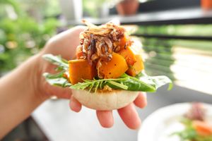 ROASTED PUMPKIN, CARAMELISED ONION & BURGER SAUCE at Moto Laurie in Da Lat