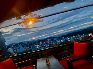 Our balcony at night time at Moto Laurie in Da Lat