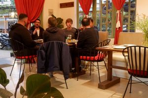Inside, opposite the open kitchen is nice cosy tables, especially for groups at Moto Laurie in Da Lat