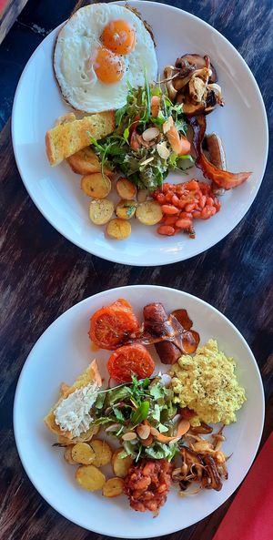 One normal and one vegan English Breakfast at Moto.Laurie Cafe & Bistro. Would you recognize the difference? at Moto Laurie in Da Lat