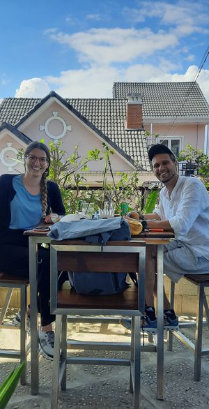 Lovely customers enjoying vegan breakfast at Moto.Laurie Cafe & Bistro at Moto Laurie in Da Lat