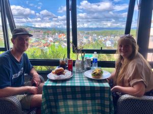 Our lovely customers and beautiful city view. at Moto Laurie in Da Lat