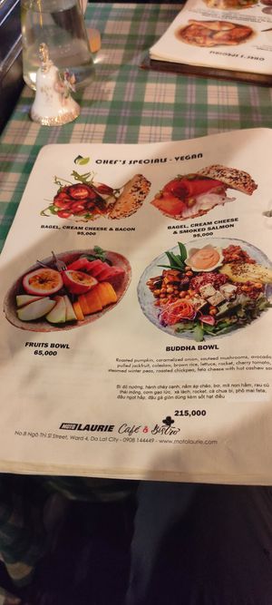 Vegan menu at Moto Laurie in Da Lat