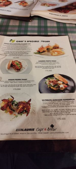 Vegan menu at Moto Laurie in Da Lat