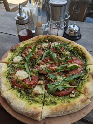 Pesto pizza (vegan) at Moto Laurie in Da Lat