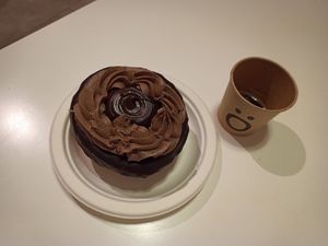 Chocolate and Nutella Kronut with an espresso at Chök - Sevilla in Sevilla