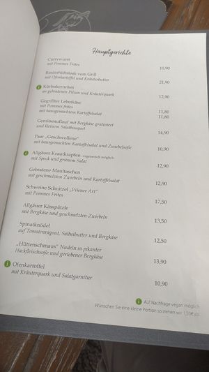 Menü Seite 2 at Hündle Berggaststätte in Oberstaufen