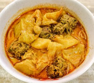Curry noodles, lots of potato and mock meat, flavourful enough, recommended at ABC Vegetarian Food 健康素食 - Toa Payoh in Central Singapore