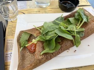 Vegetarian galette made vegan by asking to omit the cheese  at Le Sarah'Zin in La Rochelle