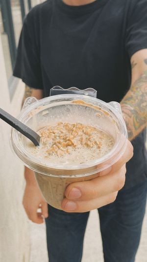 Plant-based overnight oats...w/ cold brew! at Rockford Roasting Company in Rockford