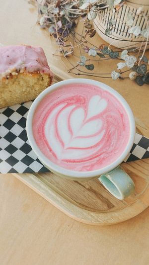 Beet root + rose latte at Rockford Roasting Company in Rockford