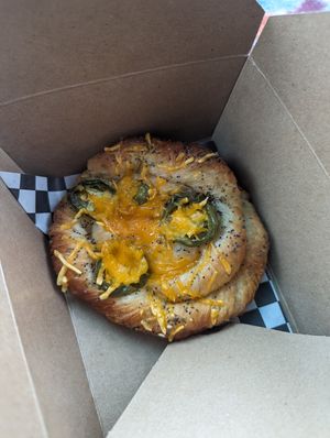 Idk cheezy jalapeno twist thing at Rockford Roasting Company in Rockford