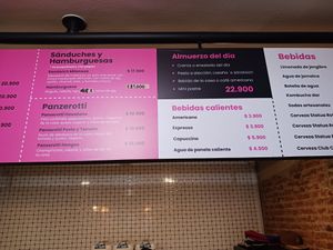 Menu for sanehiches, panzerotti,  menu if the day, and hot beverages at Vegga in Bogota