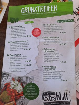 Vegan menu at Cafe Extrablatt in Freiburg