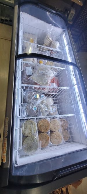 Frozen burgers at Mundo Vegano in Colonia Del Sacramento