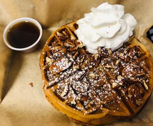 Vegan/gf  waffle  at Java Dive Organic Cafe - Mediterranean Restaurant in Bee Cave