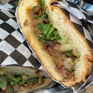 Vegan OG Torta: Bolillo Bread, Vegan Jackfruit Asada, Beans, Onions, Cilantro, Avocado Sauce at Viva Vegan in Colton