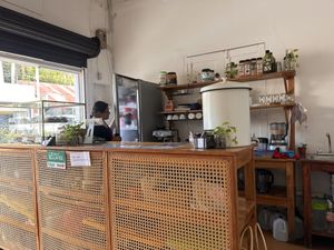 Small indoors with 2 little tables, nice plants and decor (not shown here) was cute   at IRIE in San Juan Del Sur