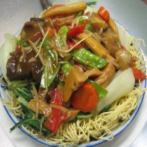 lohongai chow mein at Good Fortune Vegetarian House in Calgary