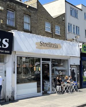 Cozy coffee shop with outdoor seatings   at Strelitzia in East London