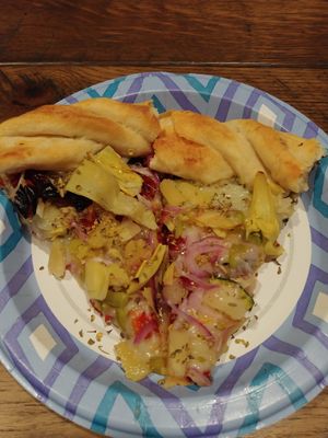 Vegan Pizza with olive oil and oregano (from the bulk section of Grass Roots $0.20) at Lake Tahoe Pizza Company in South Lake Tahoe