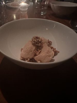 Guava sorbet with popped quinoa  #Veganuary at Alma in Minneapolis
