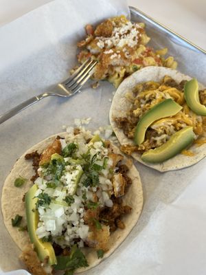 A Breakfast And A Traditional Style Taco w/ Side Of Vegan Mac  at Basalt in Grand Rapids