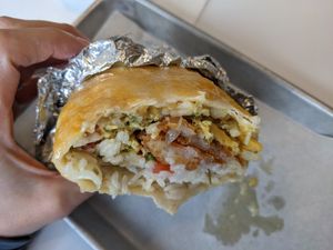 Vegan breakfast burrito (green chorizo) at Basalt in Grand Rapids