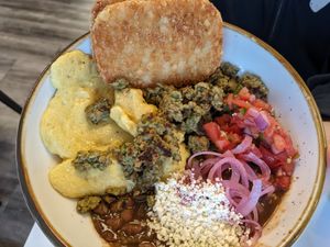 Breakfast bowl (vegan w/ green chorizo) at Basalt in Grand Rapids