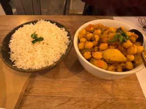 Aloo Baingan w/added chickpeas at BabaJi Indian Food in Athens