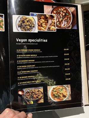 Vegan page on the menu  at Flavors of India in Cocoa Beach