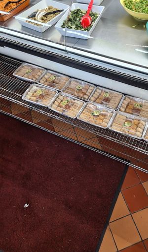 Vegan baklava display at New Yasmeen Bakery in Dearborn