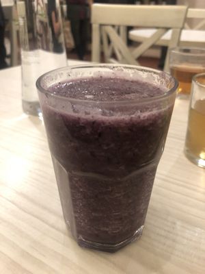 Smoothy of blueberries and melon (starter)  at Macrobiotic Zen in Barcelona