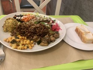 Redrice and coco and agar agar cake  at Macrobiotic Zen in Barcelona