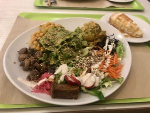 Raviolis and Mango cake  at Macrobiotic Zen in Barcelona