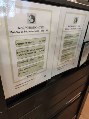 Precio del menú at Macrobiotic Zen in Barcelona