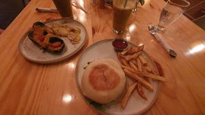 Stuffed eggplant and Falafel Burger at El Jardin De Frida - Maybe closed in La Fortuna