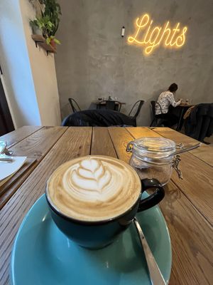 Oat milk cappuccino   at Honest Taste in Prague