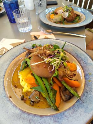 Kholrabi and stuffed onion main dishes at Me & Mrs P in Velp