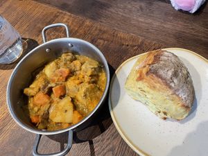 Vegan Massaman Tempeh Curry with corn bread  at Stew & Oyster in Leeds