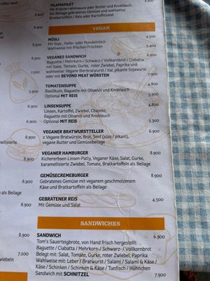 Menü   at Tom's Pan German Bakery in Nuevo Arenal