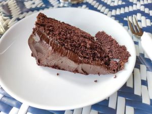 Vegan chocolate cake at World Peace Cafe in Northampton