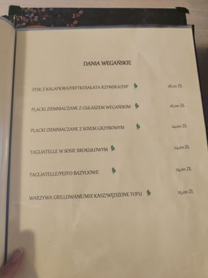 Vegan menu (more options on other pages) at Pod Królem Polskim in Cieszyn