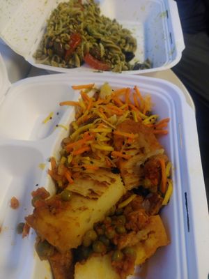 Shepherd's pie with carrot slaw and pasta pesto meal at Mensa Mensa in Rotterdam