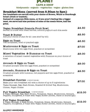 Our menu at Pureplanet Cafe & Shop in Rochester