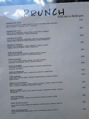 Brunch menu at MACANELA in Guanajuato