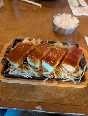 Teriyaki tofu on a sizzling skillet at Honey Bee's in Yarmouth